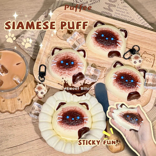 Taba Squishy Siamese Puff Taba Dessert Cat Kitty - The Squishy Bake Shop
